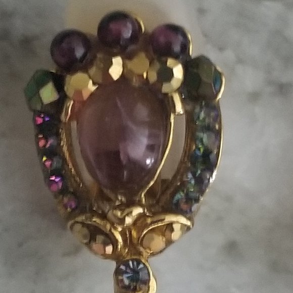 HOLIDAY STATEMENT JOSE & MARIA BARRERA PURPLE CRYSTAL DANGLE CHANDELIER EARRINGS - Picture 3 of 16